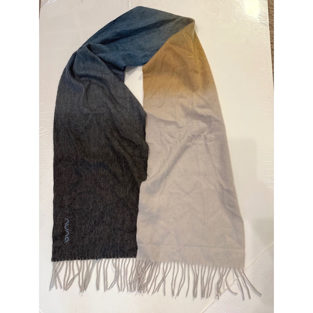 Nuna 100% Cashmere Scarf Ombre Colorblock Grey Blue Gold Fringe
